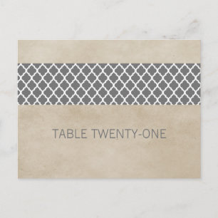 Graue rustikale Quatrefolie Tischnummer Postkarte