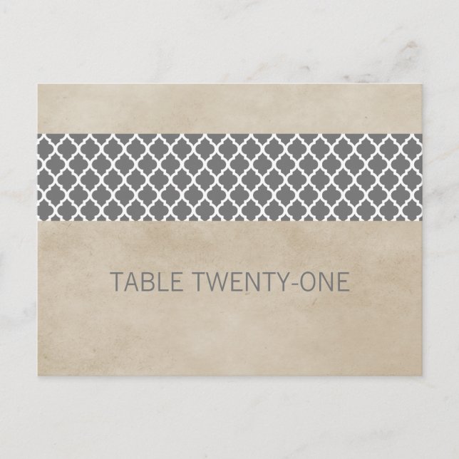 Graue rustikale Quatrefolie Tischnummer Postkarte (Vorderseite)