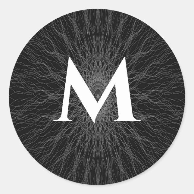 Graue Saitenwellen schwarze Monogramm Runder Aufkleber (Vorderseite)