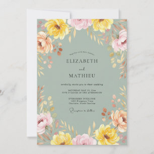 Graue Salbei-Gelb-Wildblumen-Hochzeit Einladung