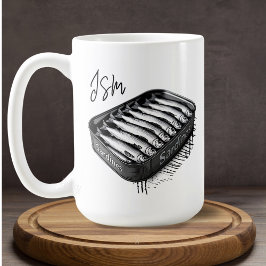 Graue Sardine Art Tin Custom Monogram Name Kaffeetasse