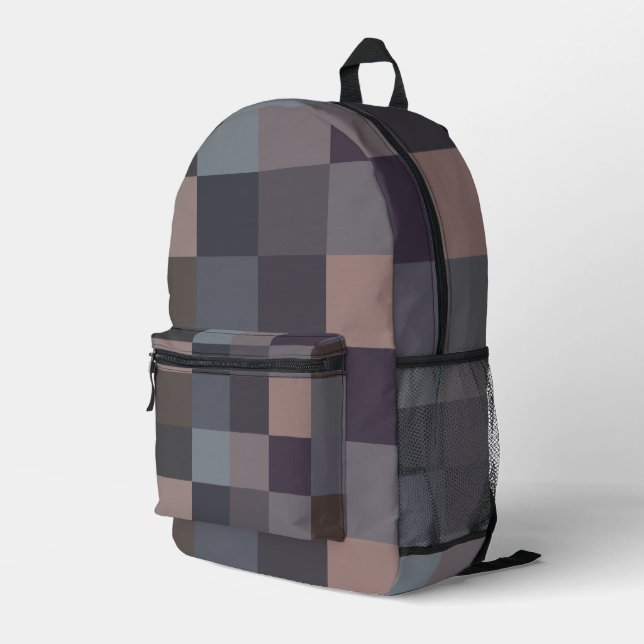 Graue Schachbrettmuster Bedruckter Rucksack (Rückseitige Ecke Rechts)