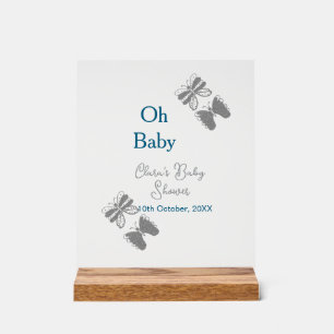 Graue Schmetterlingsblauer Babydusche - Babybett Acrylschild