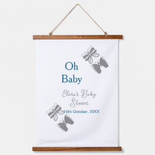 Graue Schmetterlingsblauer Babydusche - Babybett Wandteppich Mit Holzrahmen