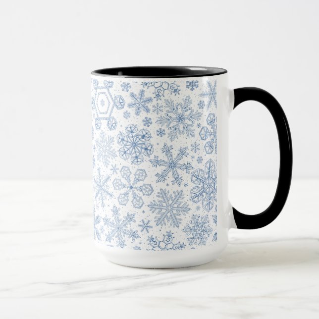 Graue Schneeflocken auf weißem Grund Tasse (Rechts)