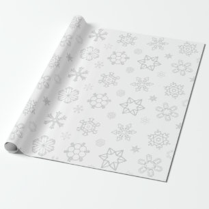 Graue Schneeflocken auf weißem Weihnachtswrapping Geschenkpapier