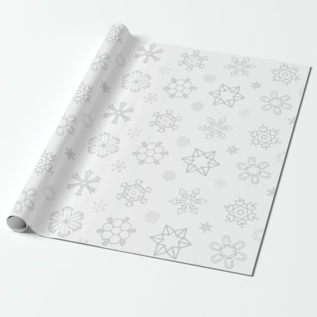Graue Schneeflocken auf weißem Weihnachtswrapping  Geschenkpapier (Ungerollt)