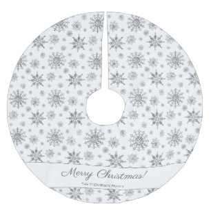 Graue Schneeflocken und benutzerdefinierter Famili Polyester Weihnachtsbaumdecke