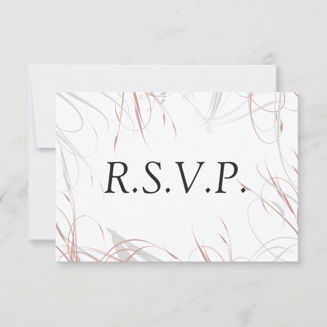 Graue Schnörkel und blütige Wirbel HochzeitsrSVP RSVP Karte (Vorderseite)