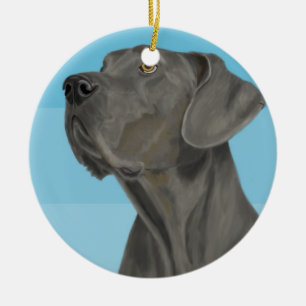 Graue schöne Deutsche Dogge auf Blau Keramik Ornament