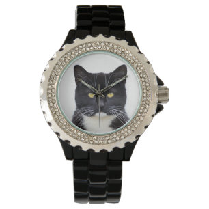 graue Schwarz-Weiß-Katze-Uhr Armbanduhr