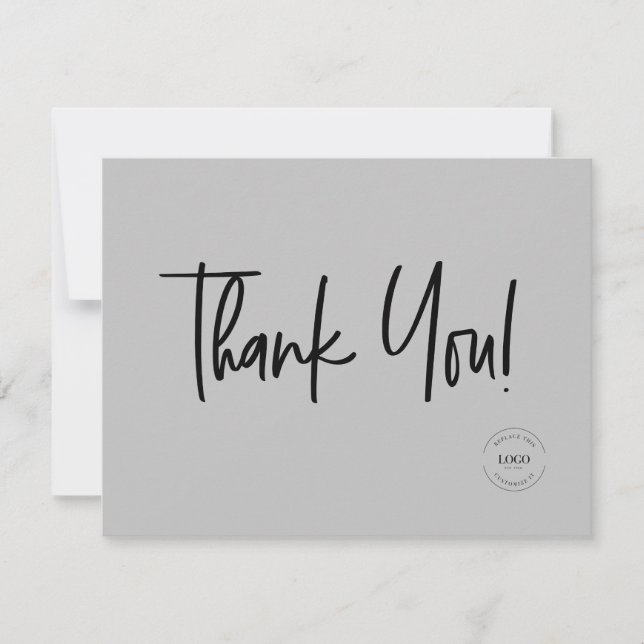 Graue Schwarz-weiße Firmenlogos Sozialer Dank Dankeskarte (Vorderseite)