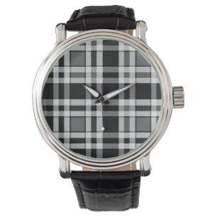 Graue Schwarz-weiße Flannel Kariertes Tartan Desig Armbanduhr