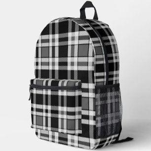 Graue Schwarz-weiße Flannel Kariertes Tartan Desig Bedruckter Rucksack