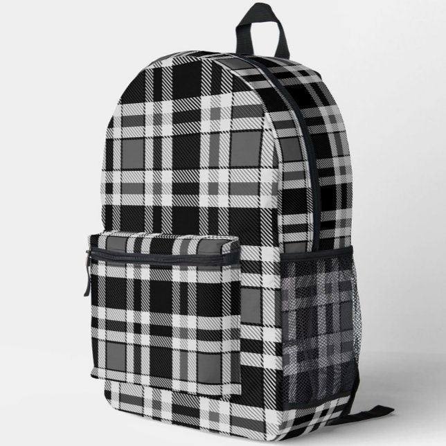 Graue Schwarz-weiße Flannel Kariertes Tartan Desig Bedruckter Rucksack (Von Creator hochgeladen)