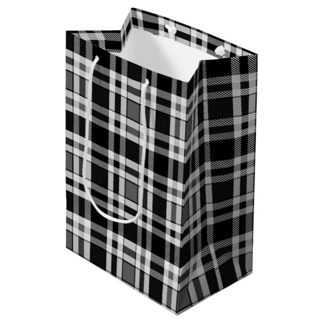 Graue Schwarz-weiße Flannel Kariertes Tartan Desig Mittlere Geschenktüte (Von Creator hochgeladen)