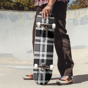 Graue Schwarz-weiße Flannel Kariertes Tartan Desig Skateboard