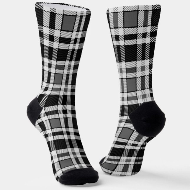 Graue Schwarz-weiße Flannel Kariertes Tartan Desig Socken (Von Creator hochgeladen)