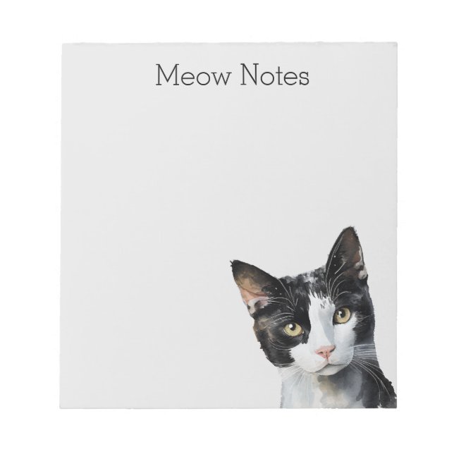 Graue Schwarz-weiße Kitty Cat Notizblock (Vorderseite)