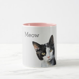 Graue Schwarz-weiße Kitty Cat Tasse