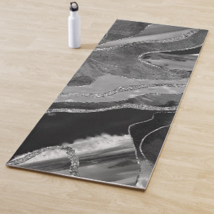 Graue Schwarz-weiße Marmorplatte Agate Silver Gli Yogamatte