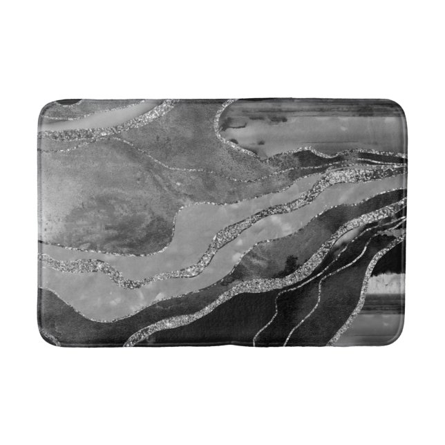 Graue Schwarz-weiße Marmorplatte Agate Silver Glit Badematte (Vorderseite)