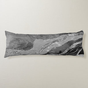 Graue Schwarz-weiße Marmorplatte Agate Silver Glit Seitenschläferkissen