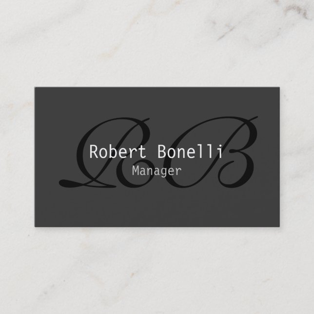 Graue Schwarz-weiße Monogram Manager-Visitenkarte Visitenkarte (Vorderseite)