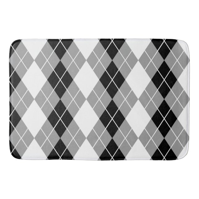 Graue Schwarz-weiße Raute Diamond Design Badematte (Vorderseite)