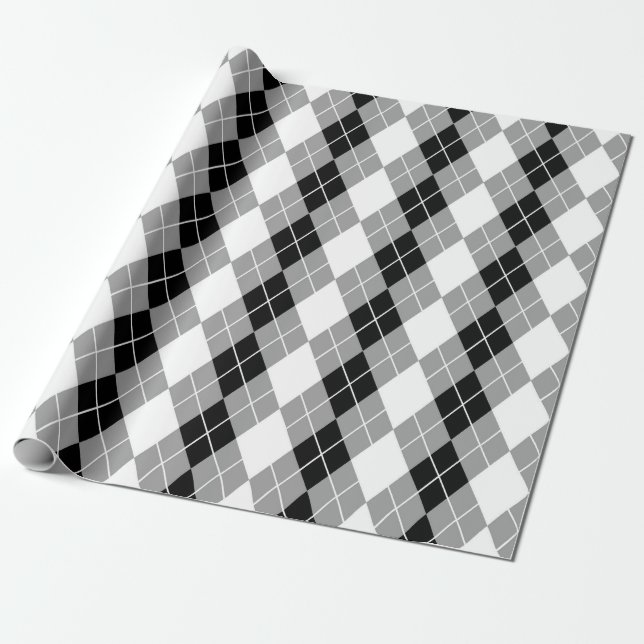 Graue Schwarz-weiße Raute Diamond Design Geschenkpapier (Ungerollt)