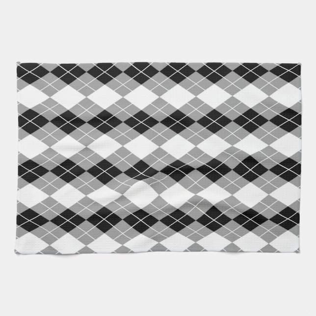 Graue Schwarz-weiße Raute Diamond Design Geschirrtuch (Horizontal)