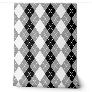 Graue Schwarz-weiße Raute Diamond Design Tapete