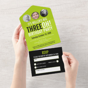 Graue schwarze 30. Geburtstags-Party-benutzerdefin All In One Einladung