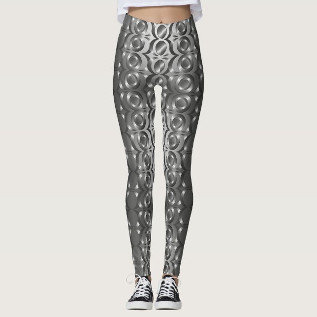 Graue, schwarze abstrakte Gemusterte Leggings (Vorderseite)