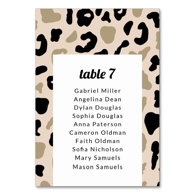 Graue schwarze Flecken auf Beige. Sitzplan Tabelle Tischnummer (Vorderseite)