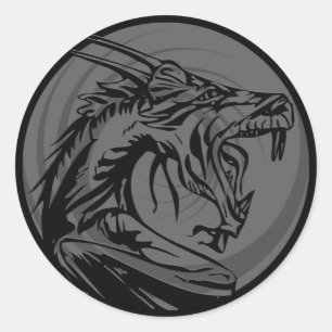Graue schwarze Grunge-Drachen-Rundkleber Runder Aufkleber