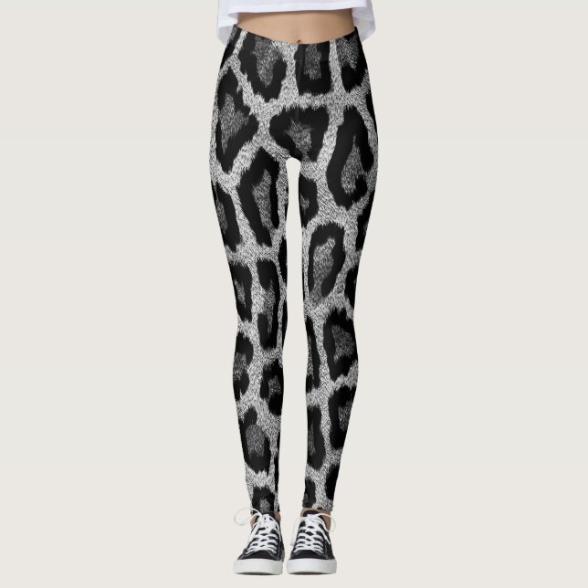 Graue schwarze Leopardenfarbe Leggings (Vorderseite)