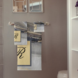 Graue schwarze Marmorplatte Hübsch elegant Monogra Badhandtuch Set