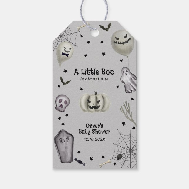 Graue schwarze Moderne Little Boo Ghost Baby Dusch Geschenkanhänger (Vorderseite)