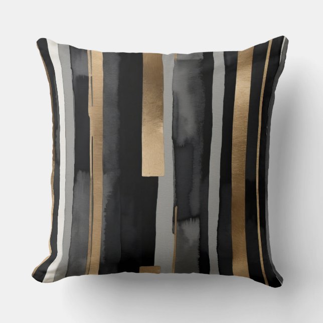 Graue schwarze Streifen Kissen (Vorderseite)