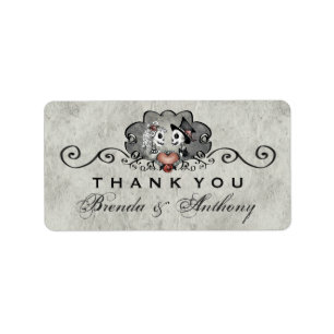 Graue schwarze und weiße Skelette Herz Vielen Dank Adressaufkleber