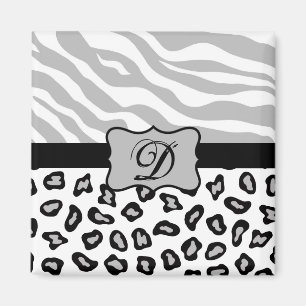 Graue, schwarze und weiße Zebra und Cheetah Perso Magnet