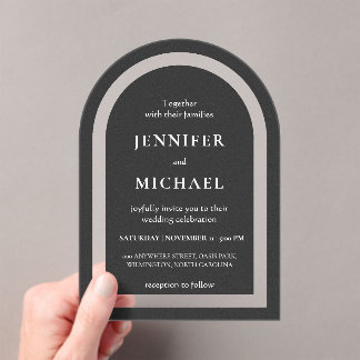Graue schwarze weiße Text Hochzeit Acryleinladungen