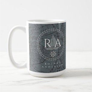 Graue Seekartemonogramm-Karte Kaffeetasse