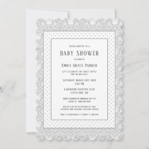 Graue Shabby-Chic-Baby-Party für Mädchen Einladung