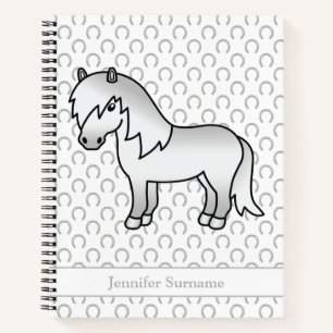 Graue Shetland Pony Cartoon Pony & Custom Text Notizbuch