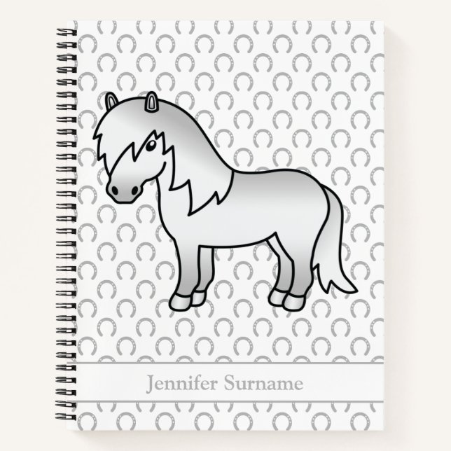 Graue Shetland Pony Cartoon Pony & Custom Text Notizbuch (Vorderseite)