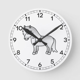 Graue Shetlandpony-Süße-Cartoon-Illustration Runde Wanduhr