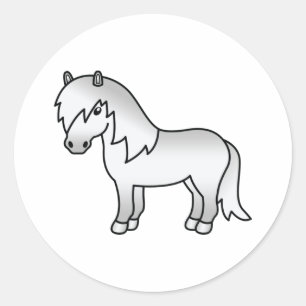 Graue Shetlandpony-Süße-Cartoon-Illustration Runder Aufkleber