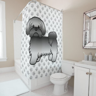 Graue Shih Tzu süße Cartoon-Hunde-Illustration Duschvorhang